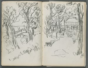 Skissbok, The Dells, nr 127, sidan 004 5: Landskap av Maurice Prendergast