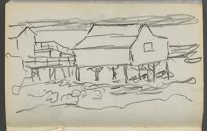 Skissbok, The Dells, nr 127, sidan 014: Hus på en brygga av Maurice Prendergast