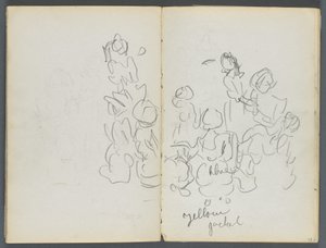 Skissbok, The Dells, nr 127, sidan 074  75: Figurer med färganteckningar av Maurice Prendergast