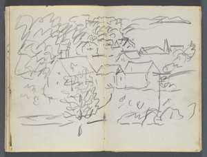 Skissbok, The Dells, nr 127, sidan 108  109: Landskap med hus av Maurice Prendergast