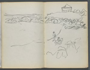 Skissbok, The Dells, nr 127, sidan 130  131: Kustutsikt av Maurice Prendergast