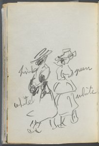 Skissbok, The Dells, nr 127, sidan 144: Två gående figurer med färganteckningar av Maurice Prendergast