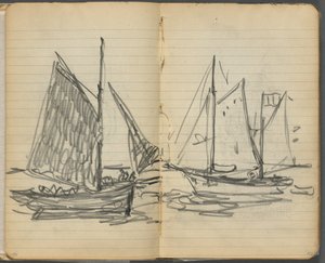 Skissbok, sidan 156  157: Vy över segelbåtar av Maurice Prendergast