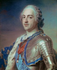 Porträtt av Ludvig XV (1710 - 1774) i rustning, med den Helige Andes orden och det gyllene skinnet. Pastell av Maurice Quentin Delatour känd som Quentin De La Tour eller Quentin De Latour (1704-1788) av Maurice Quentin de La Tour