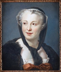 Porträtt av romanförfattaren Francoise de Graffigny (1695-1758) par La Tour, Maurice Quentin de (1704-1788). Pastell på duk, storlek: 46,5x38, , Privat samling av Maurice Quentin de La Tour