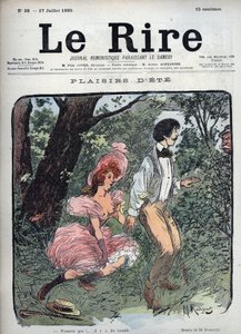 Summer Plaisirs - Två älskare överraskas i en skog av en förbipasserande - Lustration av Maurice Radiguet (1866-1941) för den franska tidningen "" Le Rire"" nummer 38 de 1895 av Maurice Radiguet