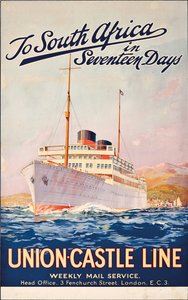 Till Sydafrika om sjutton dagar; en reklamaffisch för Union Castle Line,