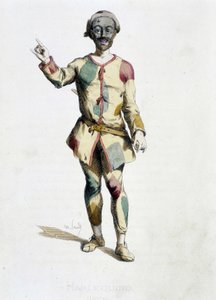 Harlequin (Arlechino) hämtar från "" Masques et bouffons"" (italiensk komedi), text och teckningar av Maurice Sand, tryck av A. Manceau, förord av Georges Sand