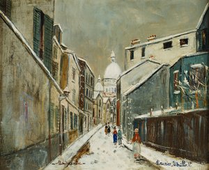 Rue St. Rustique sous la Neige, Montmartre, ca 1939 (olja på duk)
