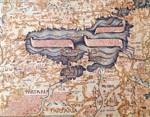 Utsikt över Svarta havet Detalj av världskartan (mappamundi) av bror Maurus (Mauro) camaldolese 1459 Biblioteca Marciana, Venedig av Mauro Fra