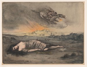 Liggande kvinna och flygande ryttare med fackla av Max Alexander Alandt (signed by artist)