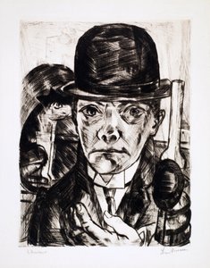 Självporträtt med bowlerhatt. Gravyr av Max Bechmann (1884-1950) av Max Beckmann