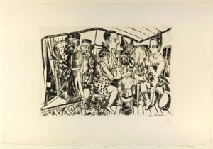 Bakom kulisserna, tallrik tre från Jahrmarkt av Max Beckmann