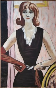 Porträtt av Quappi på rosa och lila av Max Beckmann