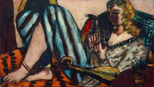 Kvinna med röd tupp av Max Beckmann