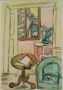 Inredning med ett runt bord av Max Beckmann