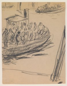 Longboat med hamnarbetare av Max Beckmann