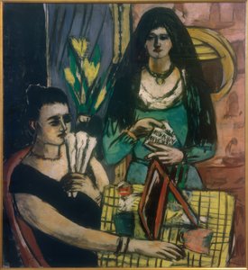 Flicka i svart på grönt av Max Beckmann