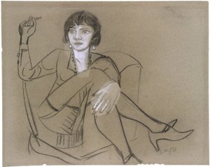 Quappi i en klubbstol, rökande av Max Beckmann