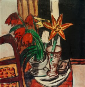 Röd tulpan och eldliljor av Max Beckmann