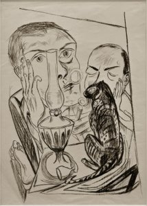 Självporträtt med katt och lampa av Max Beckmann