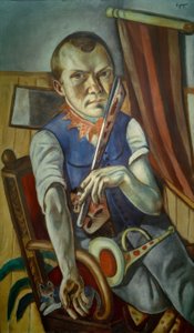 Självporträtt med spjälsäng och trumpet (självporträtt som clown)