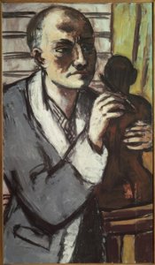 Självporträtt med en grå morgonrock av Max Beckmann