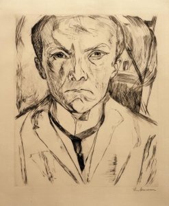 Självporträtt framifrån, husgavel i bakgrunden av Max Beckmann