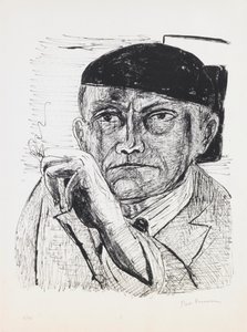 Självporträtt, skylt 1 från portföljen "Dag och dröm" av Max Beckmann