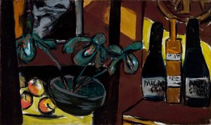 Stilleben i brunt och gult (champagneflaskor och orkidéer) av Max Beckmann
