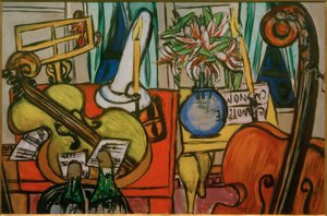 Stilleben med cello och basfiol av Max Beckmann
