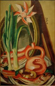 Stilleben med fisk och pappersblomma av Max Beckmann