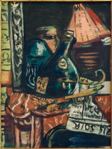 Stilleben med en lutande spritflaska och Buddha av Max Beckmann