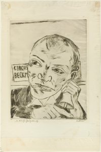 Barker (självporträtt), platta ett från Der Jahrmarkt av Max Beckmann