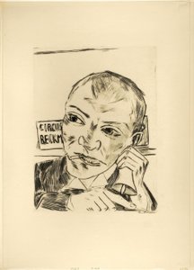 The Barker (Självporträtt), tallrik ett från Jahrmarkt av Max Beckmann