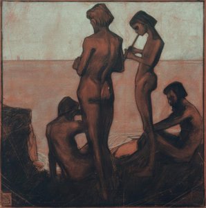 Fyra unga män vid havet (Unga män vid havet - Fyra mansfigurer vid havet) av Max Beckmann