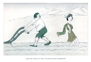 Robert Burns, som har lagt sin hand till plogen, ser tillbaka på Highland Mary, 1904.