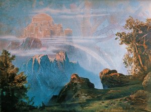 Tyskland, Bayreuth, Walhalla, bakgrund för scenisk design av Ring of Nibelungs av Richard Wagner (1813-1883)