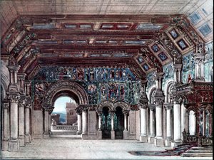 Utspelad för Richard Wagners opera Tannhauser. Scenografi av Bruckner 1891. Bayreuth, Wagnermuseet.