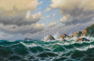 Tyska: Ångare utanför stormig kust