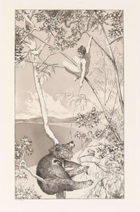 Bear and Elf Bär und Elfe tallrik I från Intermezzos, Opus IV Intermezzi, Opus IV, ca. 1880. av Max Klinger