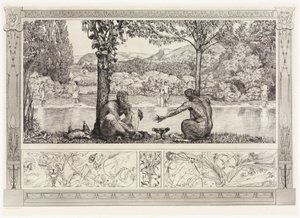 Narkissos och Echo I (Räddningar av ovidianska offer, opus II, blad 7) av Max Klinger