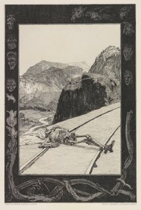 On the Tracks, plåt 8 från portfolion On Death, Del I, Opus XI, 1897. av Max Klinger