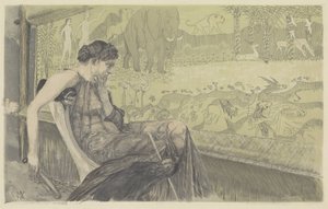 Penelope, vilsen i tankar, tittar på sin vävstol av Max Klinger