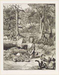 Simplicius vid eremitens grav (Intermezzi, Opus IV, blad 8) av Max Klinger