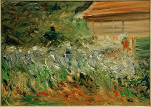 Buskar av blommor vid trädgårdsmästarens stuga av Max Liebermann