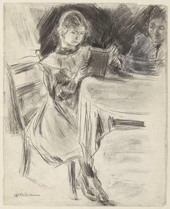 Dotter och fru till Max Liebermann, läser vid ett runt bord av Max Liebermann