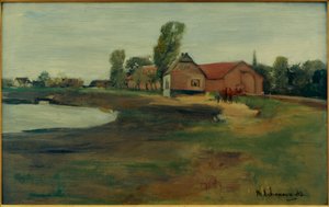 Bygata i Militsch (landskap med damm) av Max Liebermann