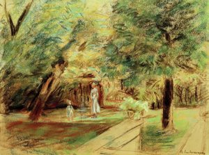 Barnbarn med barnflicka framför häckar av Max Liebermann