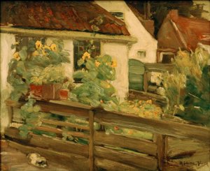 Trädgård med solrosor av Max Liebermann